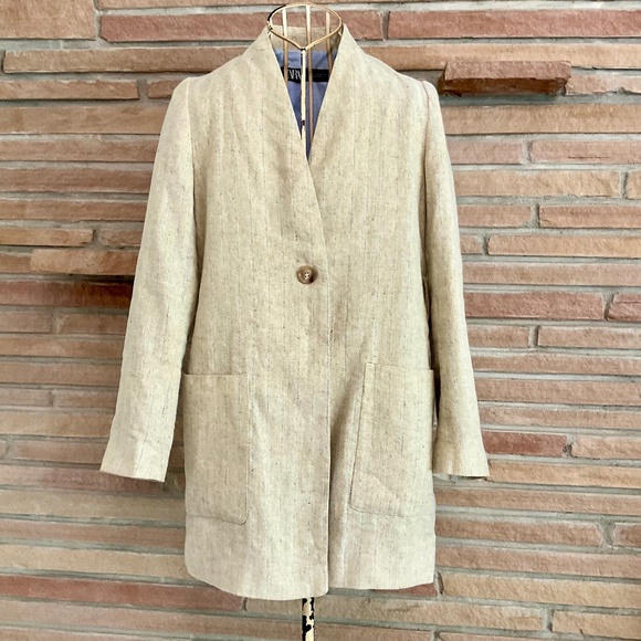 Oversized Linen Blend Blazer Coat - Picture 1 of 11